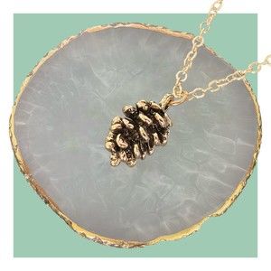 Pinecone Necklace Gold Plated Pendant & Cable Chain Fashion Jewelry for Layering